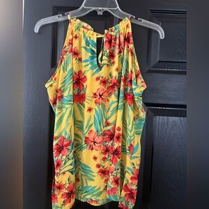 New York & Company Yellow Floral Halter Camisole